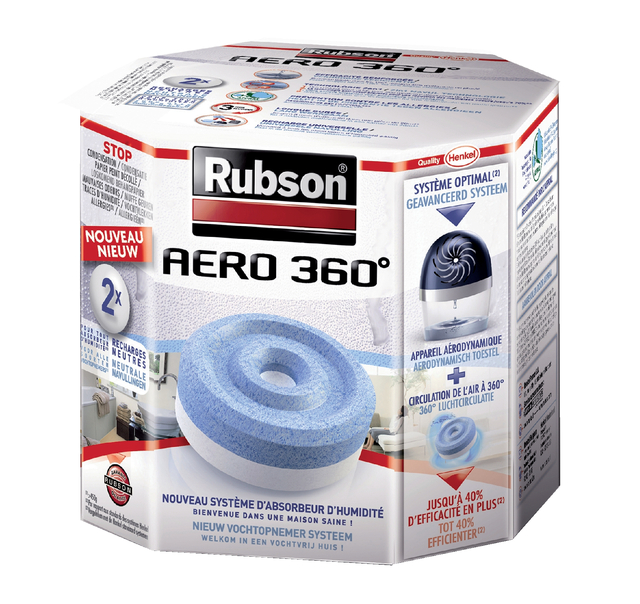 Vochtopnemer Rubson Aero 360 navulling 2 stuks Vochtopnemer Rubson Aero 360 navulling 2 stuks