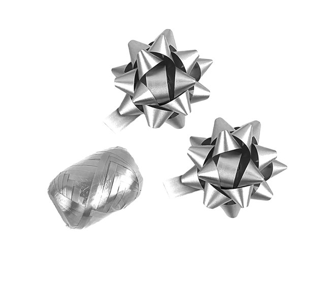 Cadeaulint Polyband en 2 rozetten zilver