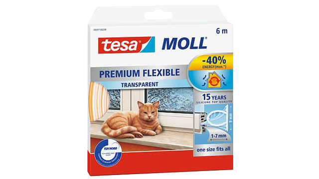 Tochtstrip tesamoll® Premium Flexible siliconen 6mx9mm transparant Tochtstrip tesamoll® Premium Flexible siliconen 6mx9mm transparant