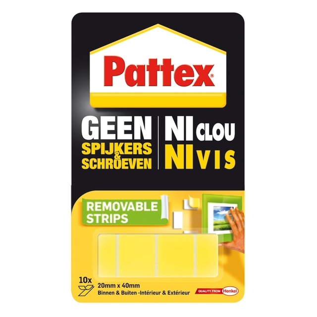 Supermontagestrip Pattex 2kg verwijderbaar 10 stuks Supermontagestrip Pattex 2kg verwijderbaar 10 stuks