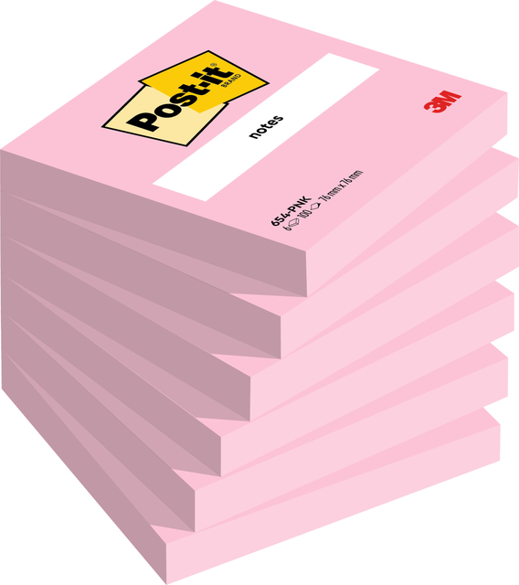 Memoblok Post-it 654 76x76mm roze 6 stuks Memoblok Post-it 654 76x76mm roze 6 stuks