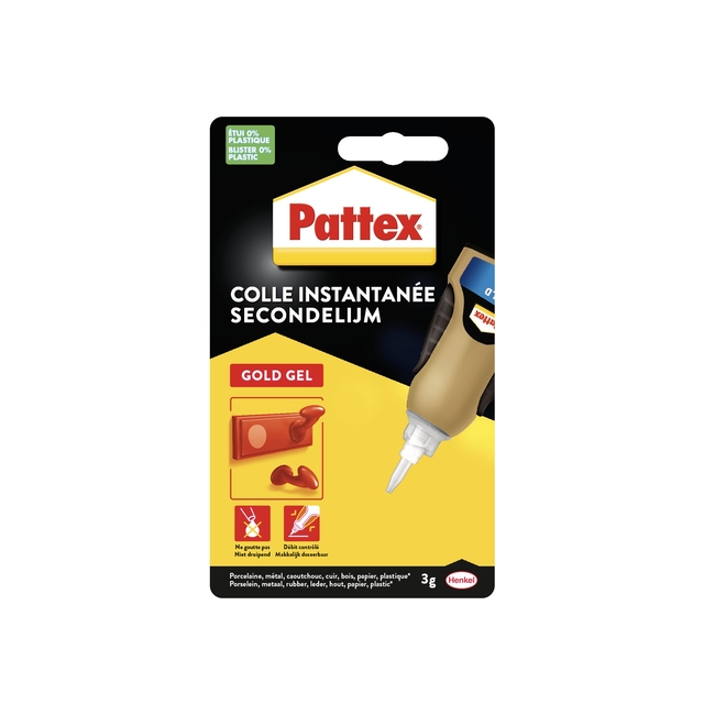 Secondelijm Pattex Gold GEL tube 3 gram op blister Secondelijm Pattex Gold GEL tube 3 gram op blister