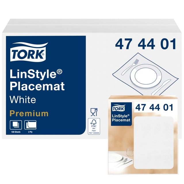 Placemat Tork Linstyle Premium 2-laags 390x300mm 100 vel wit 474401 Placemat Tork Linstyle Premium 2-laags 390x300mm 100 vel wit 474401