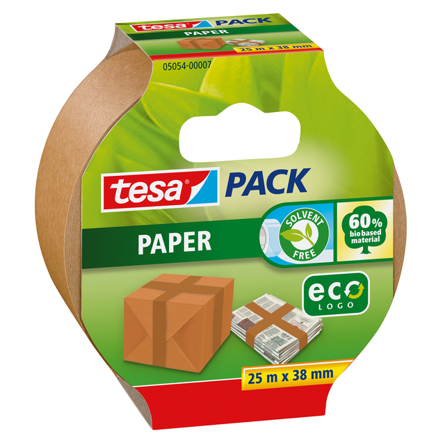 Verpakkingstape tesapack® papier ecoLogo® 25mx38mm bruin Verpakkingstape tesapack® papier ecoLogo® 25mx38mm bruin
