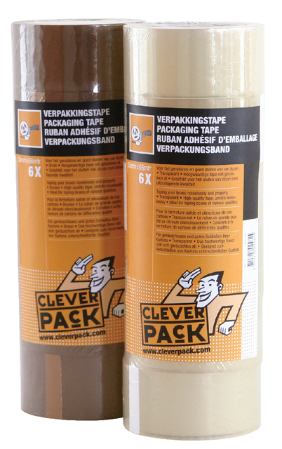 Verpakkingstape CleverPack 48mmx66m bruin PP seal à 6 rollen