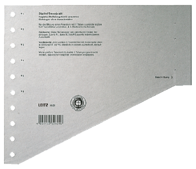 Scheidingsbladen Leitz A4 karton 200gr 11-gaats grijs 100 stuks