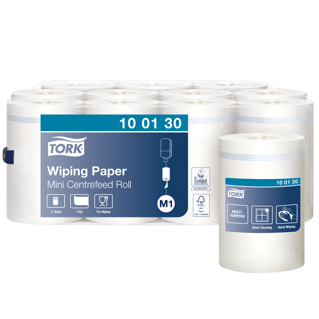 Poetspapier Tork M1 Advanced 1-laags 120m wit 100130 Poetspapier Tork M1 Advanced 1-laags 120m wit 100130