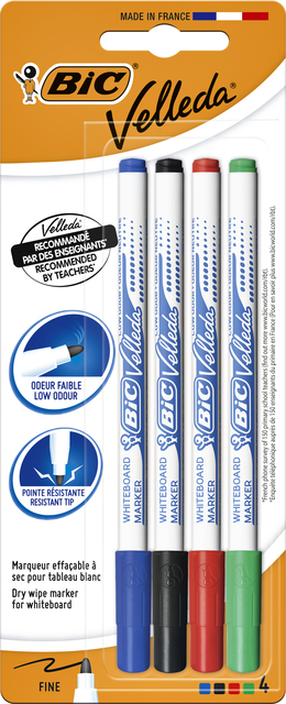 Whiteboardmarker Bic Velleda 1721 rond fijn assorti blister à 4 stuks Whiteboardmarker Bic Velleda 1721 rond fijn assorti blister à 4 stuks
