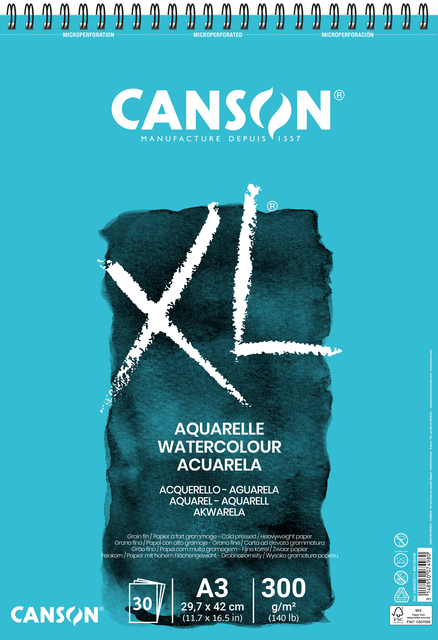 Aquarelblok Canson XL A3 30 vel 300gr spiraal