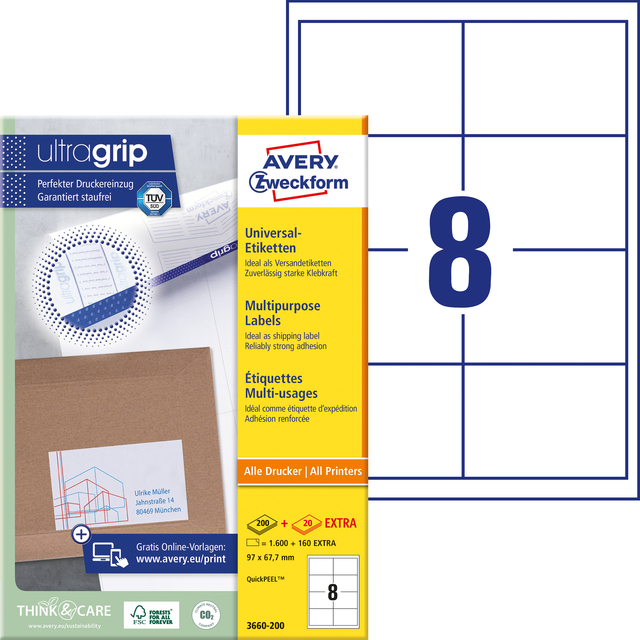 Etiket Avery Zweckform 3660-200 97x67.7mm wit 1600stuks