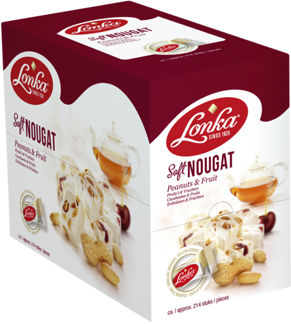 Nougat Lonka pinda vrucht doos 214 stuks Nougat Lonka pinda vrucht doos 214 stuks
