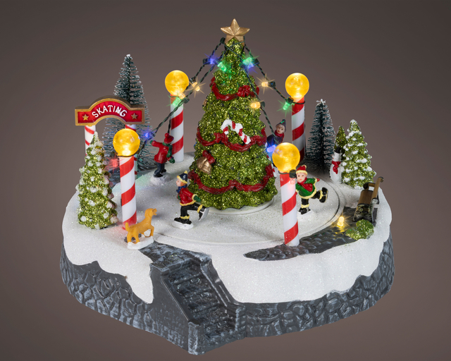 kerstdorp, schaatsbaan, kerstboom, ledverlichting, miniatuurdecoratie