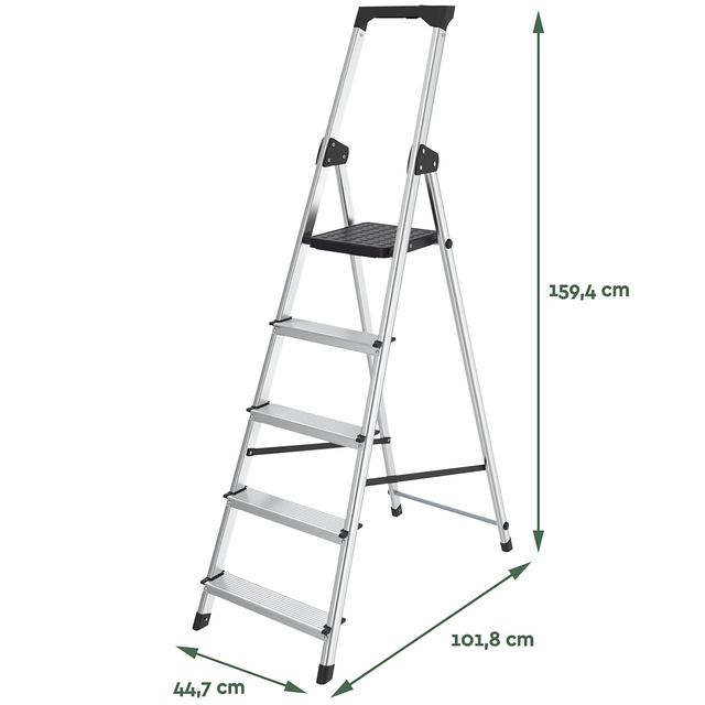 ladder, aluminium, touwladder, 5-trede, stepladder