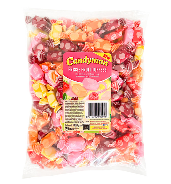 Toffees Candyman frisse fruit zak 1 kilogram Toffees Candyman frisse fruit zak 1 kilogram