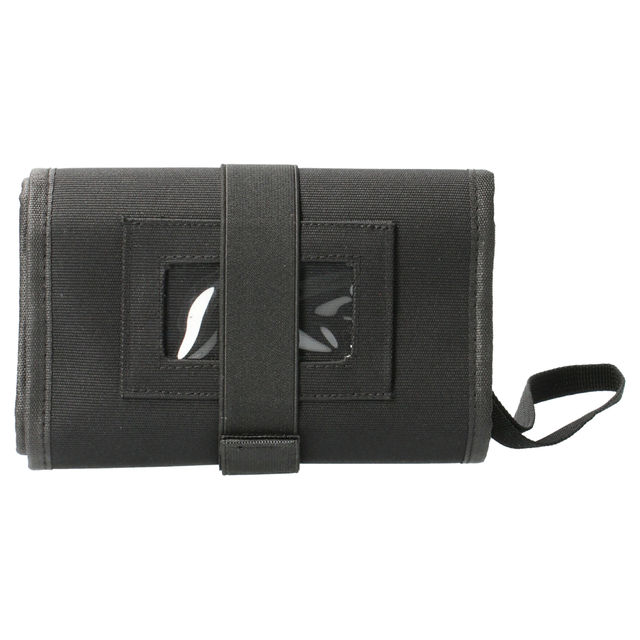 black wallet, card holder, folding wallet, strap, fabric