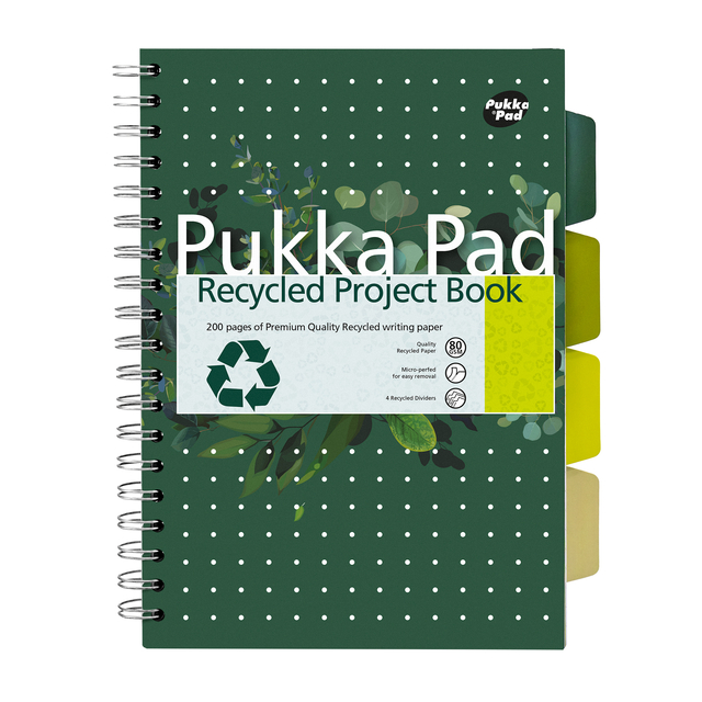 Projectboek Pukka Pad Recycled B5 lijn 4-tabs 200 pagina's 80gr groen Projectboek Pukka Pad Recycled B5 lijn 4-tabs 200 pagina's 80gr groen