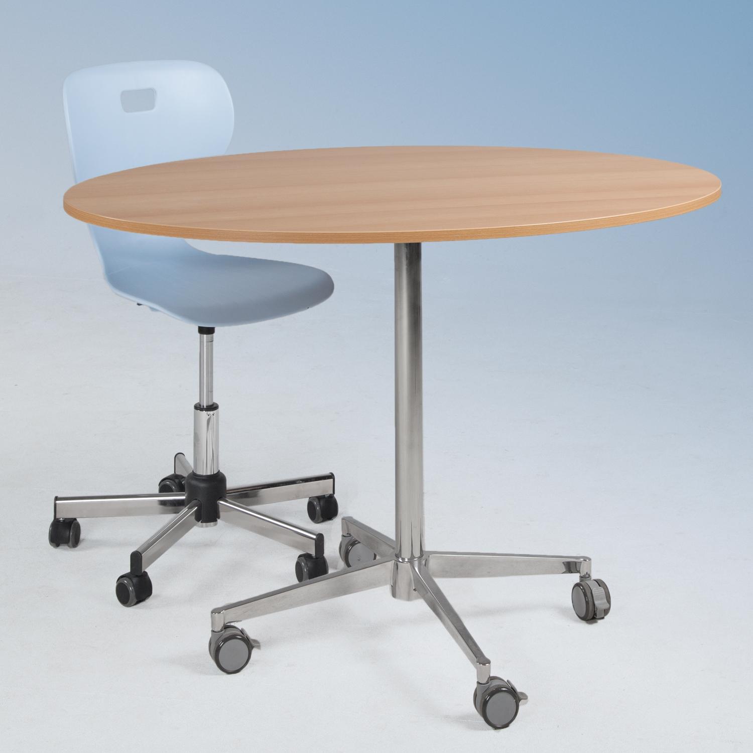 Verrijdbare en in hoogte verstelbare sta- en zittafel