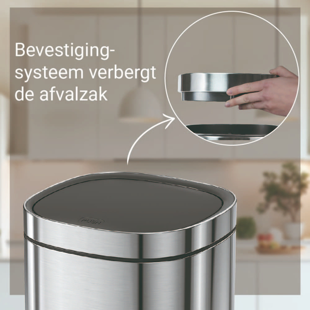 afvalbak, bevestiging, uitneembaar deksel, roestvrij staal, pedestal