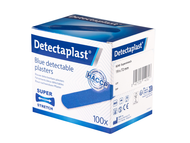 Elastische blauwe textielpleister Detectaplast 19x72mm 100 stuks Elastische blauwe textielpleister Detectaplast 19x72mm 100 stuks