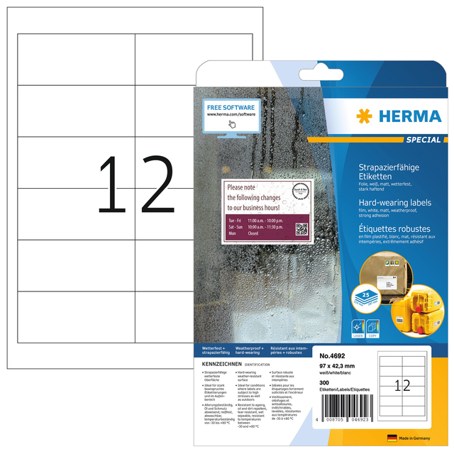 Etiket HERMA 4692 97x42.3mm weerbestendig wit 300st Etiket HERMA 4692 97x42.3mm weerbestendig wit 300st