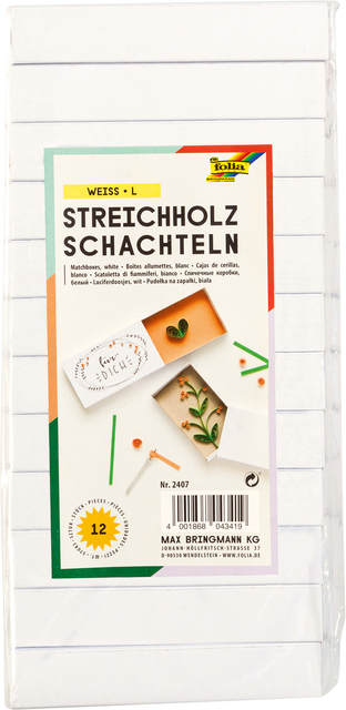 Luciferdoosjes Folia groot 110x60x20mm 12 stuks wit Luciferdoosjes Folia groot 110x60x20mm 12 stuks wit