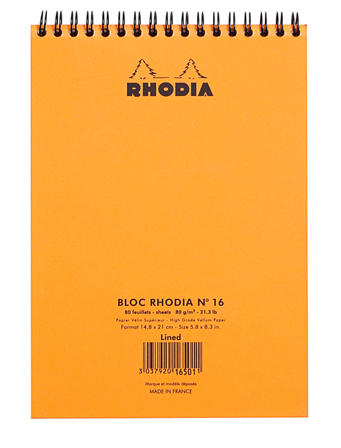 Spiraalblok Rhodia A5 lijn 160 pagina's 80gr oranje