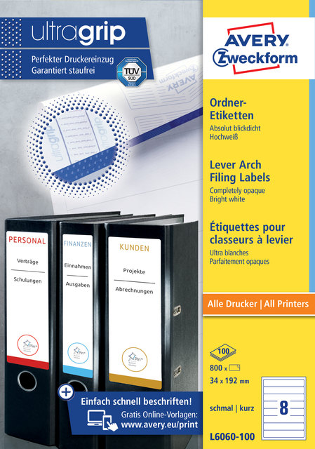 Rugetiket Avery Zweckform smal 34x192mm zelfklevend wit Rugetiket Avery Zweckform smal 34x192mm zelfklevend wit