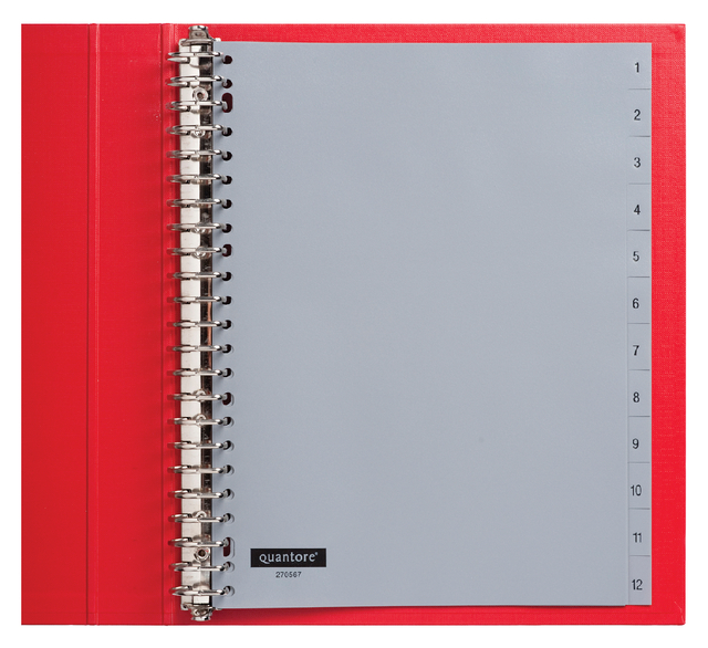 Tabbladen Quantore 23-gaats 1-12 genummerd grijs PP Tabbladen Quantore 23-gaats 1-12 genummerd grijs PP