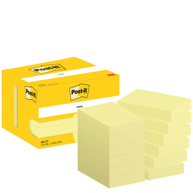 Memoblok Post-it 656 51x76mm canary yellow 12 stuks Memoblok Post-it 656 51x76mm canary yellow 12 stuks