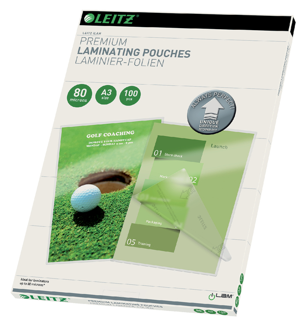 Lamineerhoes Leitz iLAM A3 2x80micron 100 stuks Lamineerhoes Leitz iLAM A3 2x80micron 100 stuks