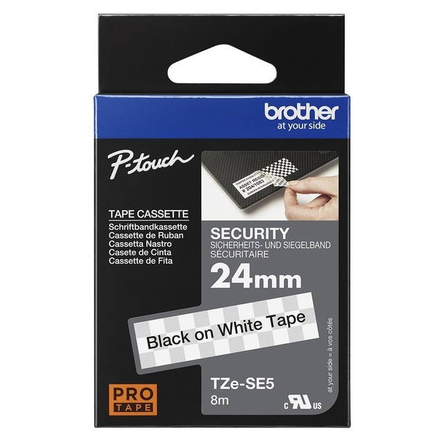 Labeltape Brother P-touch TZe-SE5 veiligheidstape 24mm zwart op wit