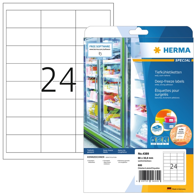 Etiket HERMA 4389 66x33.8mm diepvries wit 600stuks Etiket HERMA 4389 66x33.8mm diepvries wit 600stuks