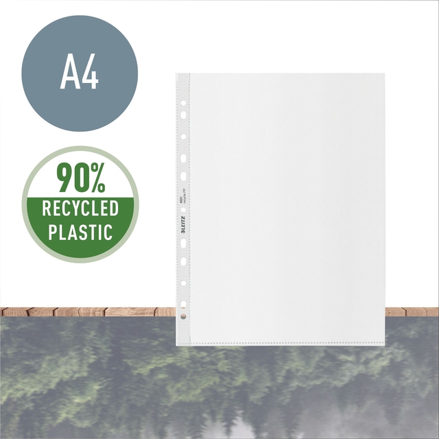 A4, recycled plastic, plastic sheet, gaten perforaties, wit blad