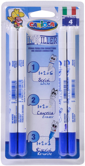 Viltstift Carioca Inkiller met wisser set à 4 stuks Viltstift Carioca Inkiller met wisser set à 4 stuks