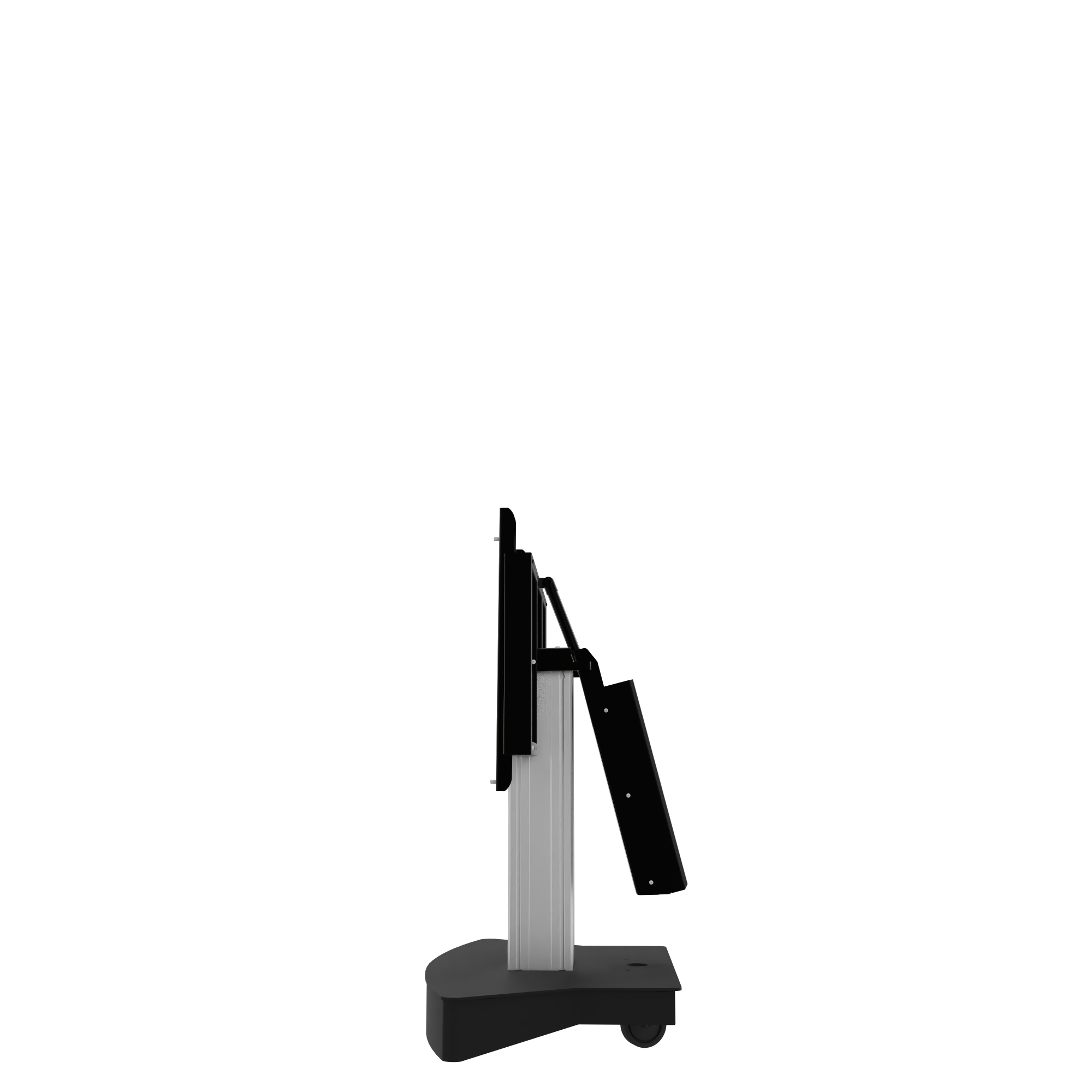 Elektrisch in hoogte verstelbare en kantelbare tv-trolley, verrijdbare monitorstandaard, 50 cm slag