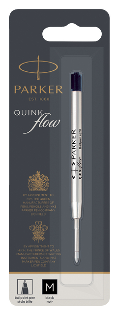 Balpenvulling Parker Quinkflow medium zwart blister à 1 stuk Balpenvulling Parker Quinkflow medium zwart blister à 1 stuk