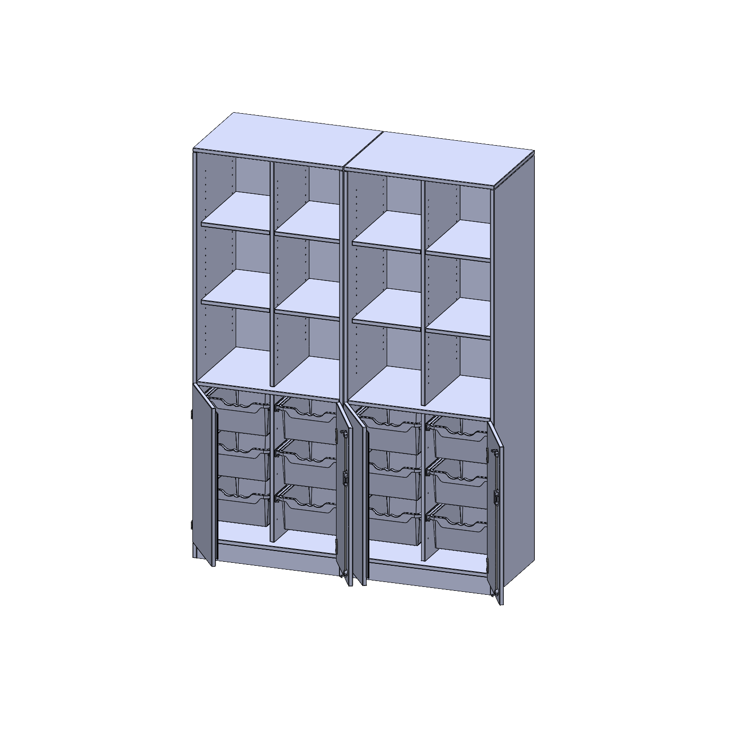 ErgoTray combikast, vier rijen, twee delen, 5 ordnerhoogtes - evo180 serie