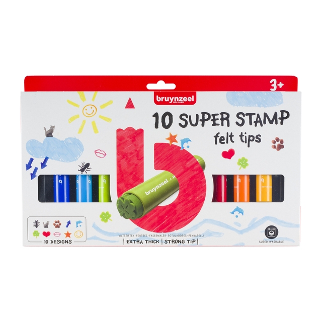 Stempel Bruynzeel Kids Super Stamp set à 10 kleuren Stempel Bruynzeel Kids Super Stamp set à 10 kleuren