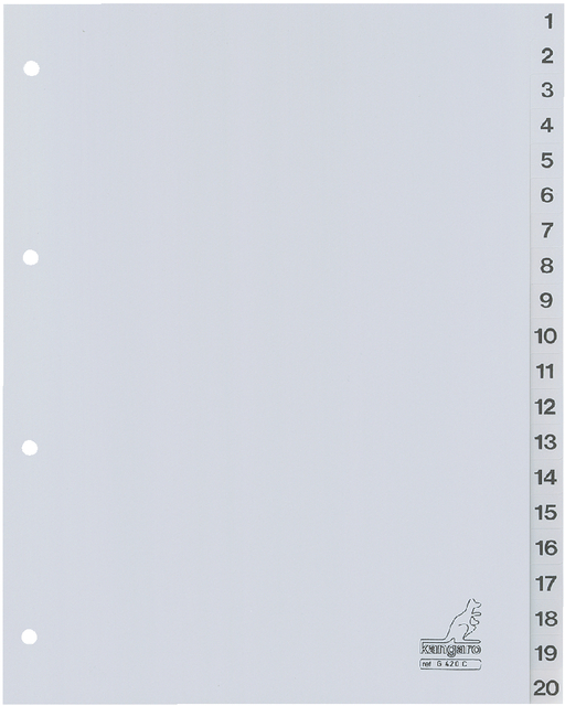 Tabbladen Kangaro 4-gaats G420C 1-20 genummerd grijs PP Tabbladen Kangaro 4-gaats G420C 1-20 genummerd grijs PP