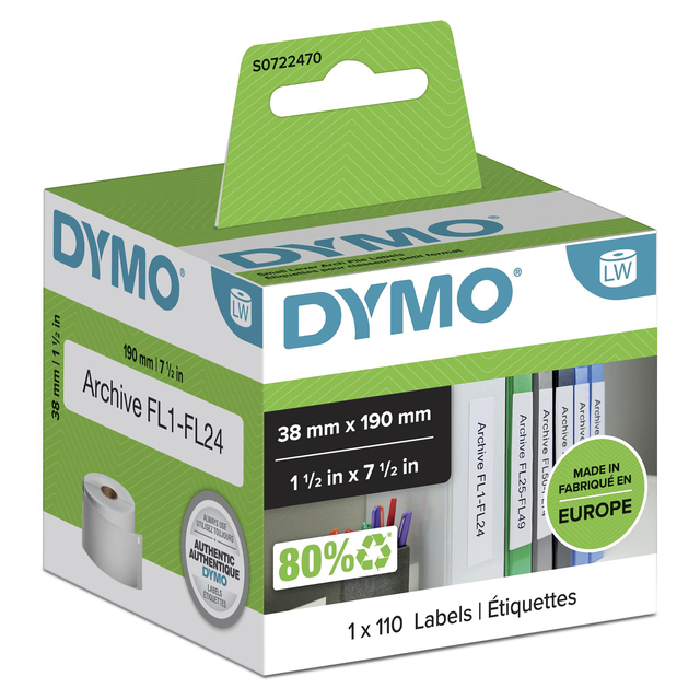 Etiket Dymo LabelWriter multifunctioneel 38x190mm 1 rol á 110 stuks wit Etiket Dymo LabelWriter multifunctioneel 38x190mm 1 rol á 110 stuks wit