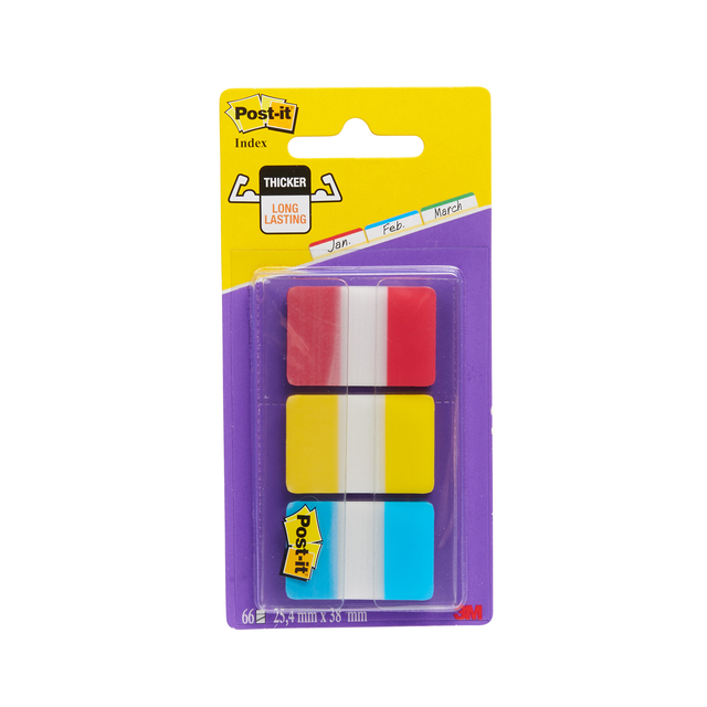 Indextabs Post-it 686RYB 25.4x38.1mm strong blauw, rood, geel 66 tabs Indextabs Post-it 686RYB 25.4x38.1mm strong blauw, rood, geel 66 tabs