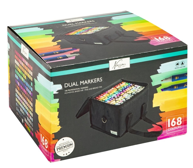Alcoholmarkers Nassau Arts duopunt set à 168 kleuren Alcoholmarkers Nassau Arts duopunt set à 168 kleuren