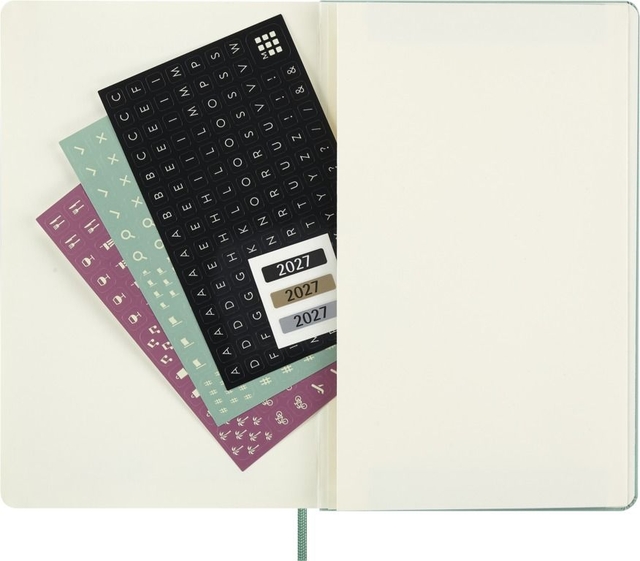 planner, notebook, kalenderstickers, 2027, alfabet kaart