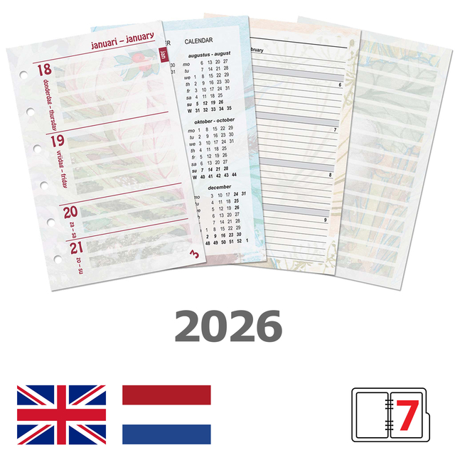 Agendavulling 2026 Kalpa Pocket bloemen 7dagen/2pagina's Agendavulling 2026 Kalpa Pocket bloemen 7dagen/2pagina's