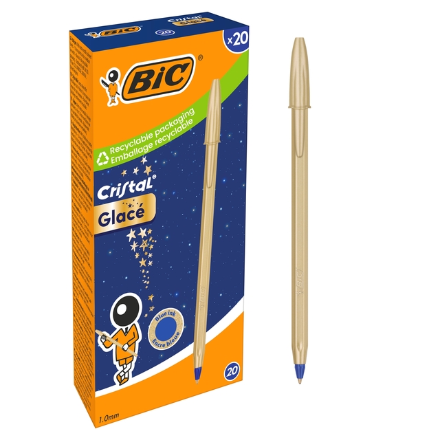 Bic pen, Glace blauwe inkt, Goudkleurige pen, Zachte punt, 20 stuks