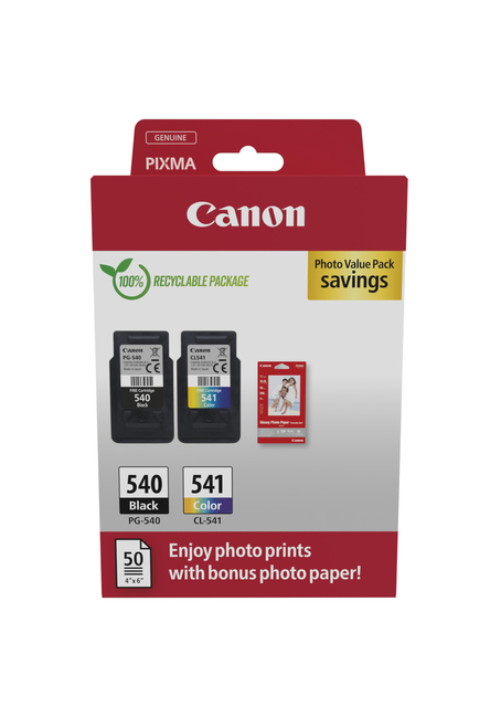 Inktcartridge Canon PG-540 CL-541 zw + kl + papier Inktcartridge Canon PG-540 CL-541 zw + kl + papier