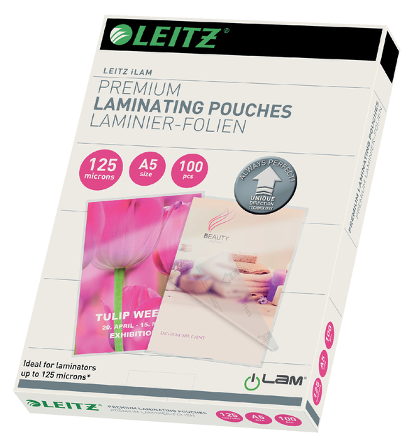 Lamineerhoes Leitz iLAM A5 2x125micron 100 stuks Lamineerhoes Leitz iLAM A5 2x125micron 100 stuks