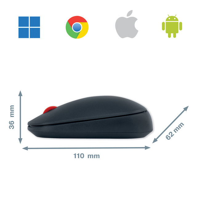 wireless mouse, optical mouse, ergonomic, bluish gray, dimensions-110x36x62