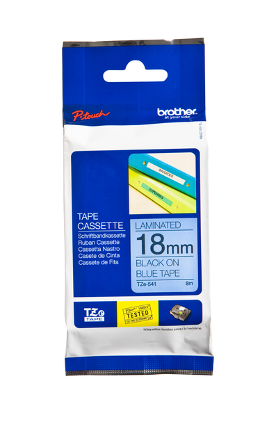 Labeltape Brother P-touch TZe-541 standaard 18mm zwart op blauw Labeltape Brother P-touch TZe-541 standaard 18mm zwart op blauw