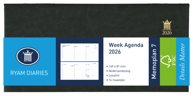Agenda 2026 Ryam Memoplan 7 Mundior Suprema 7dagen/2pagina's landscape zwart Agenda 2026 Ryam Memoplan 7 Mundior Suprema 7dagen/2pagina's landscape zwart